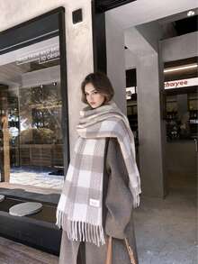1pc Fashion Casual Daily Faux Cashmere Plaid Tassel Scarf, Versatile Atmosphere High-End Feel Winter Scarf/Shawl For Women, Elegant & Soft