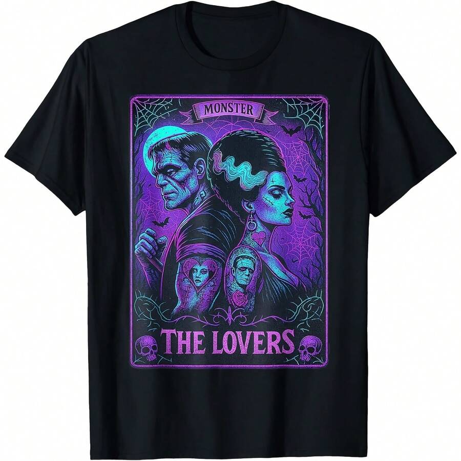 The Monster And Bride The Lovers Tarot Card T-Shirt - 黑色10 - 查看 1