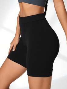 Mujer shorts de estilo deportivo, tejido elástico con acabado suave, ajuste ceñido, cintura alta, sin mangas, ideal para primavera-verano, perfecto para entrenamiento y uso diario - Negro - Ver 2