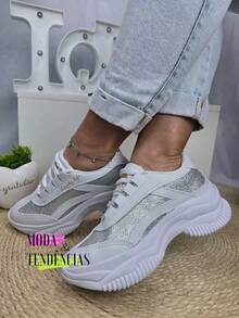 Women's Platform Sneakers, Beautiful, Comfortable And Resistant (LARGE SIZE) - 銀白色 - 查看 4