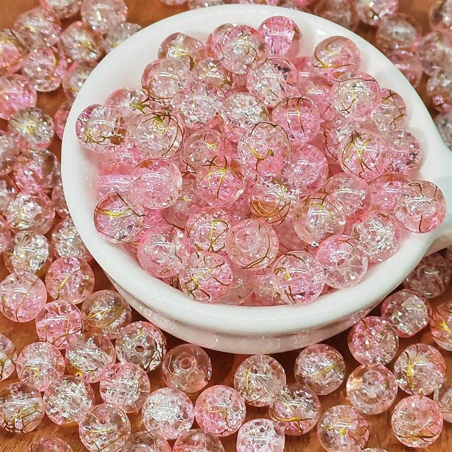 100/200 hạt kim loại kết cấu hai màu 8mm, hạt nhựa có chỉ vàng, phụ kiện trang sức thủ công DIY cho vòng tay, vòng cổ, hoa tai, bình hoa, lọ ước nguyện, bình đựng