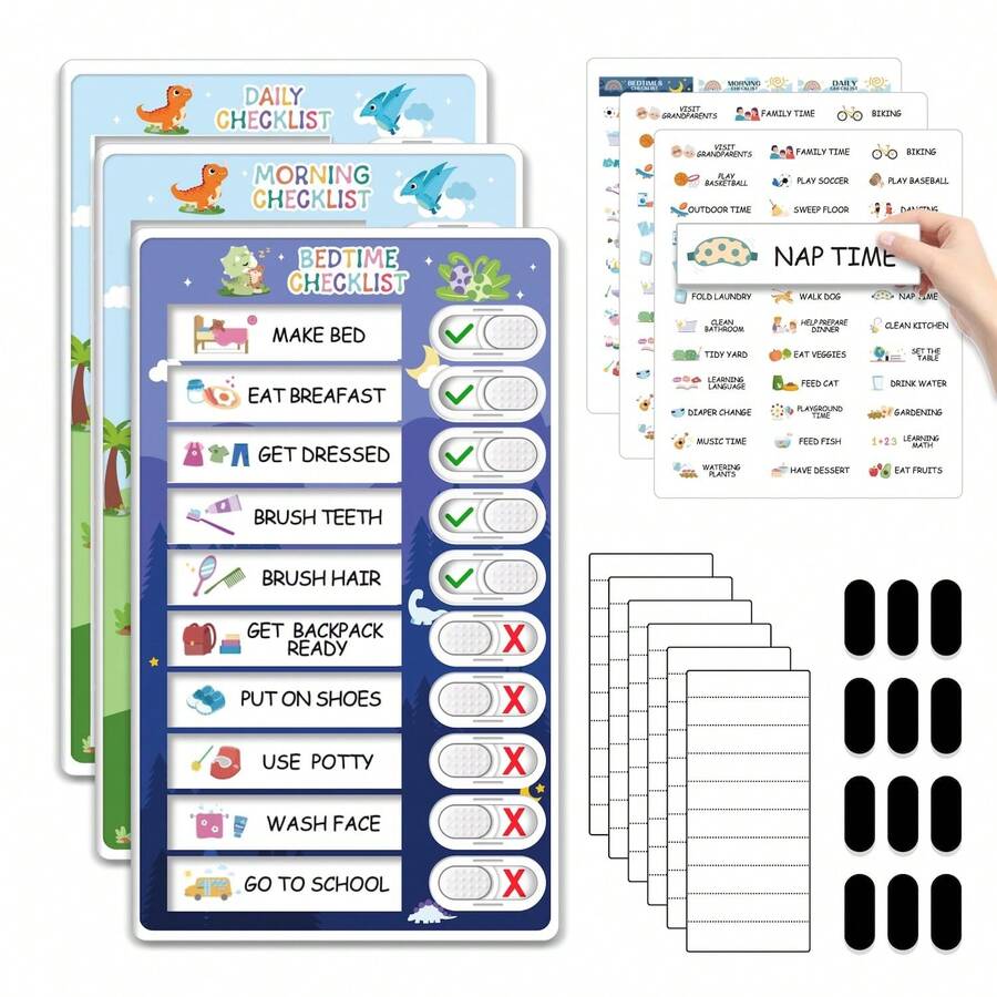 Visual Schedule For Teens , 3 In 1 Bedtime/Morning/Daily Routine Chart