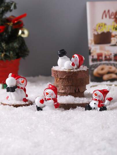 4 件/套树脂可爱圣诞雪球和雪人小雕像，适用于圣诞装饰、派对用品、微型景观装饰、家居装饰、DIY 工艺品、最佳圣诞节节日礼物、圣诞装饰、圣诞礼物（单个小礼盒包装）