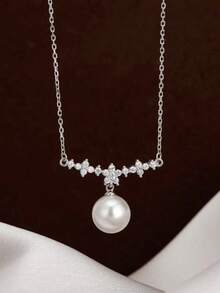 GAGAFEEL 1 Collar de Colgante de Flor de Nieve de Perla Falsa de Plata de Ley 925 Elegante y de Lujo como Regalo de Cumpleaños o Navidad para Mujeres