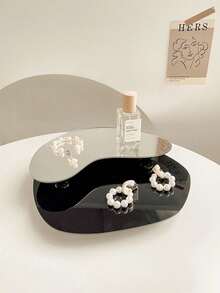 1 pieza Bandeja de espejo acrílico negro asimétrico de lujo, base para vela/difusor de estilo INS, prop de fotografía, decoración de consola de entrada del hogar, para colección de vacaciones en la playa, baño, dormitorio, gran capacidad - Multicolor - Ver 10