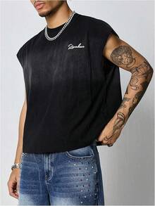 SQ-RomweMen's Dolman Sleeve Crop Vest Top T Shirts Crewneck Loose Pullover Tank Topsgraphic Tees Graphic Tee - 灰色和黑色 - 查看 2