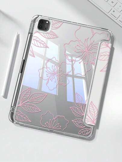 这款精美可爱的卡通粉色花卉双面亚克力水晶透明后盖，防震耐用，适用于iPad第7代、第8代（10.2英寸）和第10代。它内置笔槽，支持睡眠/唤醒功能，并具备多种折叠支架模式。是万圣节和新年礼物的理想之选。