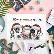 1 pièce, Carte de Noël drôle avec vache, Cadeaux de Noël mignons pour les amateurs de vaches, Idées de cadeaux de Noël humoristiques pour les amis, Cartes de Noël joyeuses Cadeaux pour papa, maman, frère, sœur, amis - Taille Unique - Voir 4