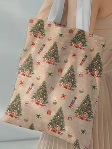 1 Stück Weihnachtsbaum Muster Tragetasche, große Kapazität Schultertasche, Damen Lässig Handtasche, Segeltuch Tragetasche geeignet für Arbeit, Schule, Einkaufen