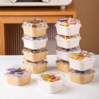 50pcs Square Baking Cups, Heat-Resistant Paper Cupcake Liners, Glossy Paper Cupcake Wrappers, Muffin Cups, Cake Stands, Ideal For Parties, Weddings, Birthdays