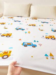 趣味工程车防水尿垫，卡通印花，适用于儿童床、托儿所、宠物垫、沙发垫，防滑系带设计，50x70cm/70x150cm/110x150cm