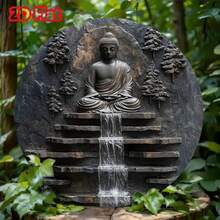 Vintage Buddha Meditation Metal Wall Art -  Monk & Waterfall Design, Yard Garden Decor Sign - Nhiều màu - Xem 6