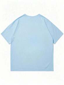 1PCSMen's Summer Casual Slogan Print Short Sleeve T-Shirt-Premium Cotton Graphic Printed Round Neck T-Shirts-365T - 淺藍色 - 查看 2