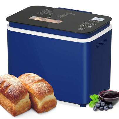 2.2LB Bread Maker Machine: 21 Programs Bread Maker With 3 Loaf Sizes 3 Crust Color, Bread Machine With Digital Touch Panel, 15H Timer, Keep Warm, Dough Maker & Kneading Machine, Blue