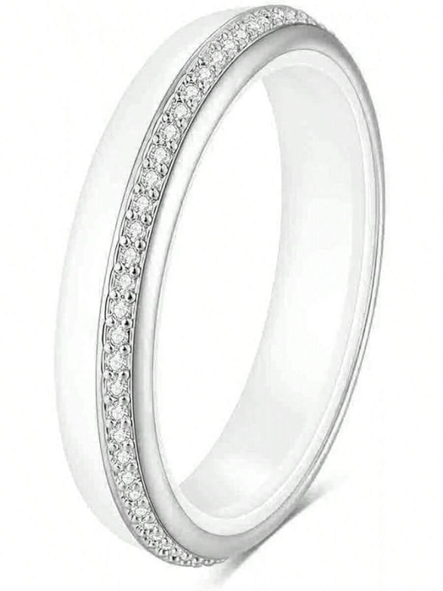 6mm White/Black Ceramic Rings Plus Cubic Zirconia For Women Comfort Fit Engagement Wedding Band Size 5-122025 - 4mm White & Silver - View 1