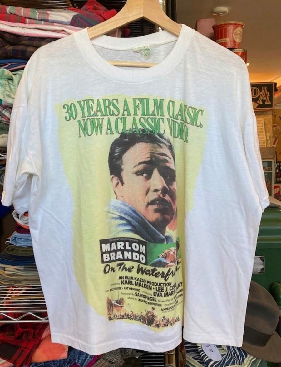 1980s On The Waterfront Marlon Brando T-Shirt Vintage Film Classic Tee Genetic Made In Canada Single Stitch - 白色 - 查看 1
