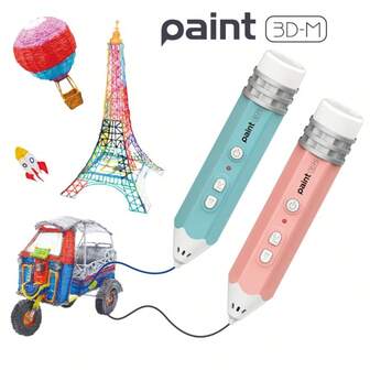 1套低温3D打印笔，儿童DIY 3D打印套装，全新铅笔设计，（充电后使用）儿童益智科学玩具，早教礼物，PCL材质绘画玩具，万圣节、圣诞节、生日礼物。使用PCL耗材（适用于低温笔）