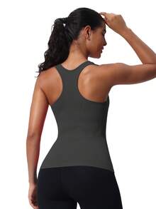 Seamless Workout Tank Top For Women With Built In Bra, Padded Racerback Athletic Yoga Camisole - Kolgrå - Visa 5
