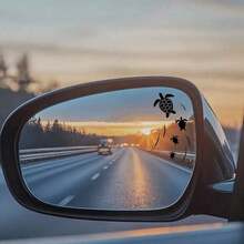 1pc Cute Turtle Swimming In The Sea Rearview Mirror Sticker, Suitable For Cars, Motorcycles, Etc - Black - View 2