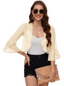 LOMON 3/4 Sleeve Cropped Cardigan Women Lightweight Open Front Bolero Shrug Dresses - 白色 - 查看 8