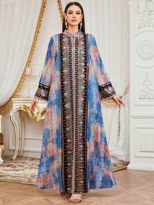SISKAKIA Vestido tejido con estampado todo sobre todo elegante bordado, adecuado para vacaciones, citas, cumpleaños, fiestas formales - Azul - Ver 2