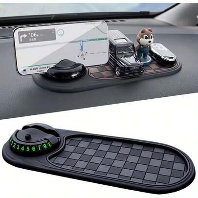 Thảm chống trượt xoay 360° cho ô tô có giá đỡ điện thoại và biển số xe - Giá đỡ bảng điều khiển chống trượt để đựng chìa khóa, điện thoại và thiết bị dẫn đường, thiết kế màu đen cho nội thất xe, giá đỡ điện thoại trên ô tô, thiết bị hỗ trợ dẫn đường, thiết kế vui nhộn, kết cấu chắc chắn