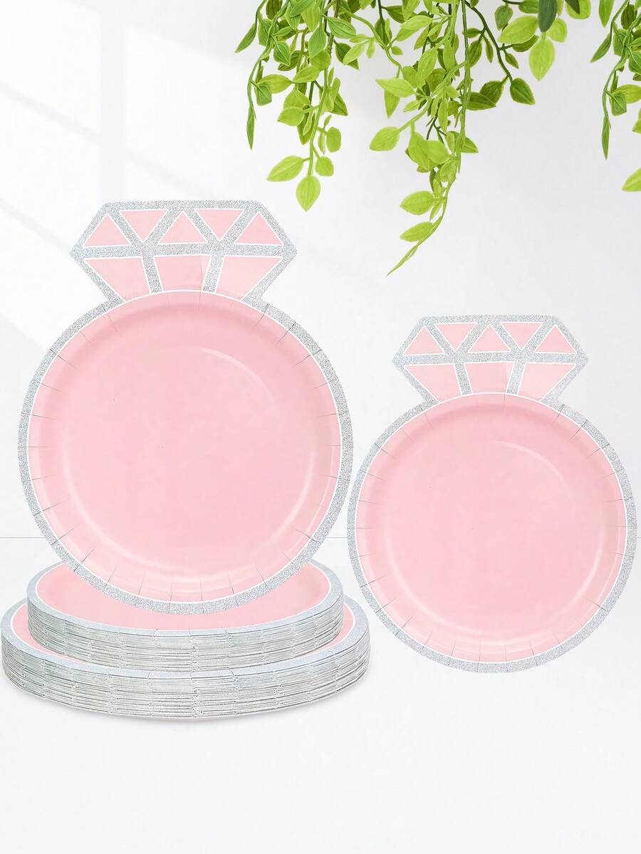 10 件/20 件/50 件订婚纸盘快乐订婚派对用品婚礼派对装饰新娘送礼会 7 英寸甜点盘 9 英寸餐盘餐具钻石戒指餐具套装适用于周年纪念婚礼生日装饰 - 彩色 - 查看 1