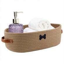 Cute Woven Storage Basket With Handle, Cat & Dog Toy Storage Basket, Small Rope Storage Basket, Pet Decor Organizer Box, Gift Basket (Empty) - Multicolor - View 13
