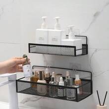 1 pieza/2 piezas Estantería de baño sin taladro, estante colgante montado en la pared - Hierro fundido, sin necesidad de perforar, fácil instalación, estantería de almacenamiento de rejilla de uso múltiple, adecuada para la organización del baño y la cocina, diseño industrial retro de rejilla abierta de gran resistencia, cesta colgante ahorradora de espacio para toallas, artículos de tocador, papel higiénico - Instalación sencilla, solución de almacenamiento para baños pequeños, rejilla metálica decorativa, resistente a la oxidación, material de hierro forjado