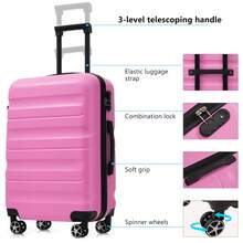MERAX Hardshell ABS Luggage Set - Lightweight & Durable Suitcases With Dual Spinner Wheels, Carry-On & Check-In Sizes For Travel & Business - 粉紅色(6件套裝) - 查看 5