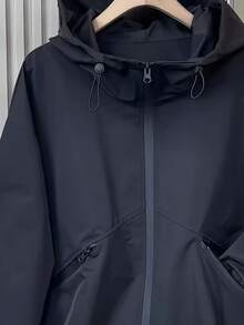 2025新款黑色连帽女式风衣外套，宽松抽绳双拉链口袋，休闲工装风外套，春秋季款 - 黑色 - 查看 6