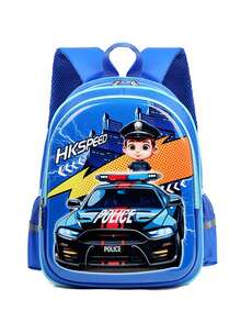1个背包，适合男孩小学、初中和高中学生，可爱汽车图案，轻便硬壳背包，减少负重，保护背部，返校季背包手提包 - 藍色 - 查看 9
