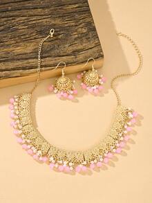 3件套奢华镀金波西米亚风首饰套装，仿珍珠花朵吊坠项链+耳环套装，适合女士日常或派对佩戴，情人节、母亲节礼物之选。 - 珠寶套裝 - 查看 15