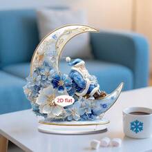 1 件圣诞桌面装饰标志，蓝色主题圣诞老人和新月设计，客厅和卧室家居装饰，办公室桌面摆件，圣诞礼物，2D 亚克力 - 彩色 - 查看 11