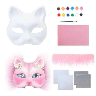 1 set Halloween-gör-det-själv-set för att göra masker med djurtema - tomma katt- och rävmasker med färgglatt filtark, nätgaller och tillbehör för målning och dekoration - perfekt för fester, festivaler, maskeradbaler och föreställningar