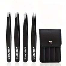 Juego de 4 pinzas de acero inoxidable de colores, herramienta portátil para dar forma a las cejas y eliminar el vello, pinzas para cejas de acero inoxidable en color morado, set de herramientas de maquillaje para extensiones de pestañas, dar forma a las cejas, depilar la barba y herramientas auxiliares para pestañas postizas (morado, rosa, negro)