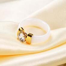6mm White/Black Ceramic Rings Plus Cubic Zirconia For Women Comfort Fit Engagement Wedding Band Size 5-122025 - Đen và Vàng - Xem 5