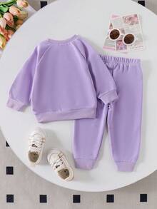 2pcs Baby/Baby Girl Casual Everyday Horse Embroidery Long Sleeve Sweatshirt And Sweatpants Set, Lightweight For Spring/Autumn