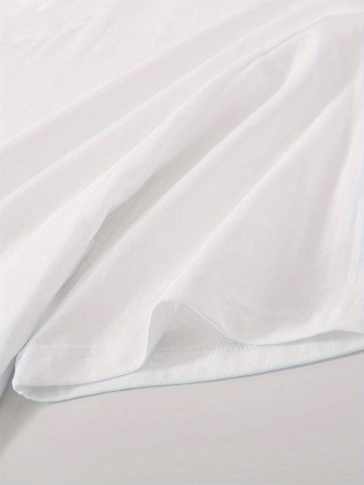 Camiseta suelta para hombres, de algodón puro, impresa, de manga corta, algodón peinado, transpirable, de ajuste holgado, no retiene el sudor, para uso diario. - Blanco - Añade 4