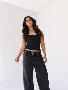 Polyamide Tank Top, Basic Tank Top, Thin Strap Asthetic Tank Top, Basic Fashion Tank Top, Basic Tank Top, Double Lining - 黑色 - 查看 1