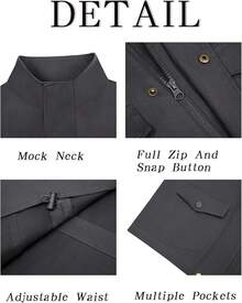 Mens Military Jacket Full Zip And Button  Field Jacket Multi Pocket Cargo Outdoor Coathalloween - 深灰色 - 查看 5