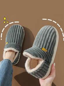 女士厚实保暖内衬一脚蹬家居拖鞋，厚底，休闲，男女通用，适合卧室、厨房、四季、秋冬 - 灰色 - 查看 2