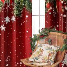 ستارتان لنافذة عيد الميلاد - مزينتان بنقوش أشجار صنوبر خضراء وحمراء، مزينتان بنجوم وفيونكات ذهبية وثلوج، مثالية للغرفة المعيشية والنوم والمطبخ والحمام. تتميز الستائر بتصميم جيب القضيب لحماية الخصوصية، خيار مثالي للغرفة المعيشية. - متعدد الألوان - مشاهدة 5