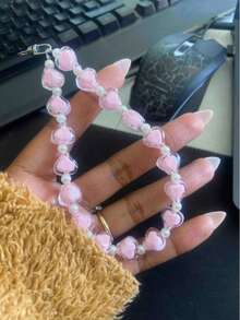 1pc Handmade Beaded Heart Shaped Phone Lanyard, Phone Charm Accessory, Anti-Lost Phone Strap, Bracelet Pendant, For Friends Halloween Accessories Teachers Day Christmas Gift Ideas