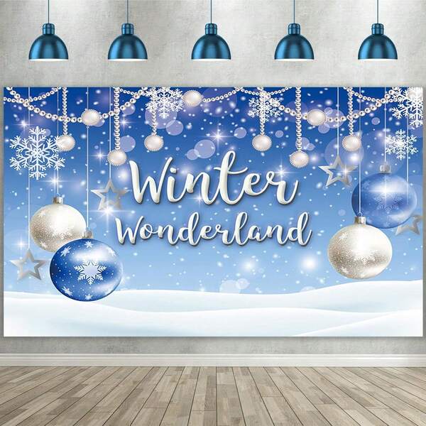 1 Stück Weihnachts-Hintergrundfahne, 82.7*59.1/59.1*39.4/39.4*29.5 Inches Winterwunderland Weihnachts-Schneeflocken-Schneeszene blauer Hintergrund, geeignet für Weihnachtsparty, Baby-Shower, Fotohintergrund, Wandschild, Gartenschild, Weihnachts-Silvester-Weihnachtsparty-Dekoration
