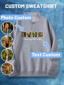 Customized Plus Size Men's Graphic Text Printed Stand Collar Casual Sweatshirt, Fall, Long Sleeve Top - Grey - View 3