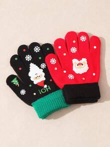 2 Pairs Christmas Print Cute Baby/Toddler Mittens