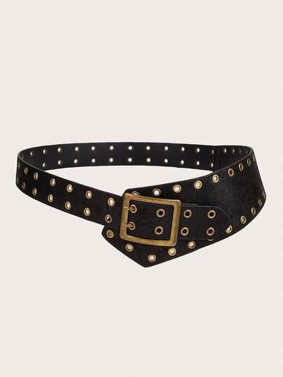 1pc Women's Dark Western Style Heavy Studded Wide Waist Belt