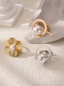 1/3pcs Asymmetrical Geometric Pearl Ring,Daily Wear,Jewelry For Women Gift - Multicolor - View 3