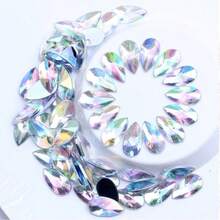 50颗8*13mm亚克力非烫钻，平底水滴尖面AB彩DIY首饰